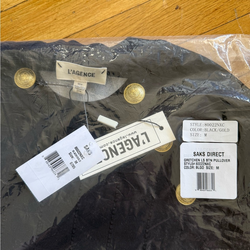 NWT L’Agence Gretchen black pullover knit with gold buttons - Picture 5 of 5
